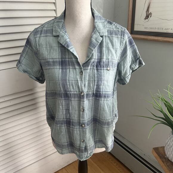 TOAD & CO Shirt Womens Medium Blue Plaid Casual Camp Organic Cotton Sustainable - Picture 1 of 10